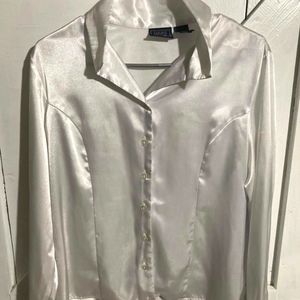 Vintage Laura Scott White Silk Button Up Shirt Top Blouse